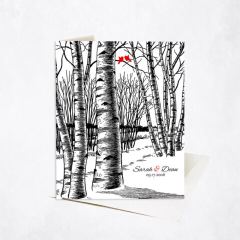 Birch Tree Winter Forest 10th anniversary Stationery Card-1399