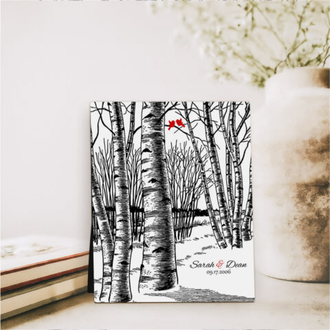 Birch Tree Winter 10th anniversary  Desktop Plaque Gift for couple D-1399