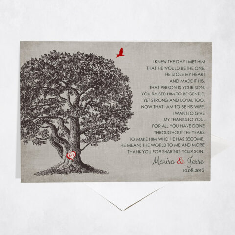 Large Oak Tree Poem Mother of Groom Gratitude wedding Stationery Card-1405