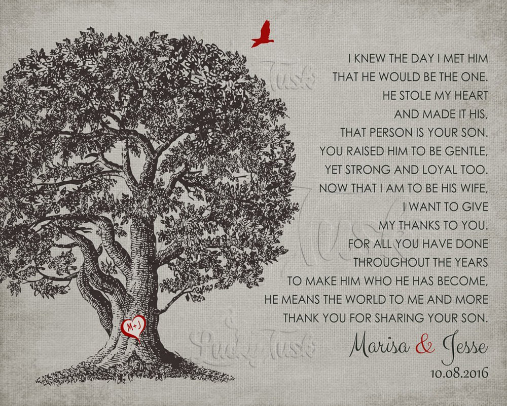 Large Oak Tree Poem Mother of Groom Gratitude Distressed Linen wedding Wall Plaque LTC-1405