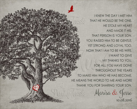 Mother of the Groom Gift Large Oak Tree I Knew The Day I Met Him Thank You Gift From Bride #1405