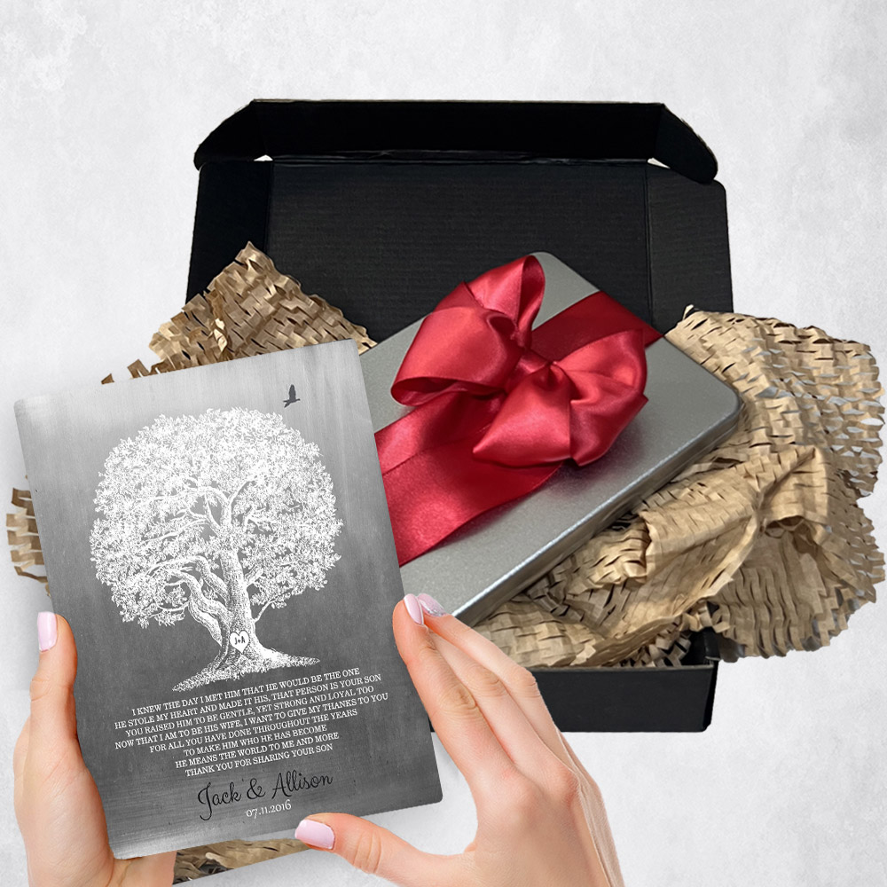 Personalized wedding gift delivery for mother of the groom Oak Tree Tin plaque for a unique and permanent flower delivery alternative. wedding gift delivery.