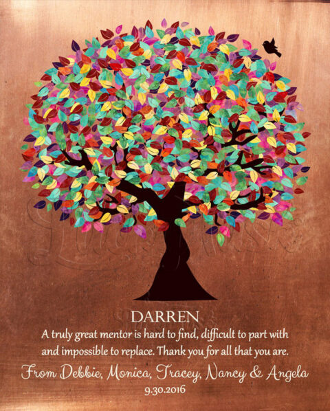 Mentor Gift Colorful Tree of Faux Copper Background Personalized Thank You Gift #1408