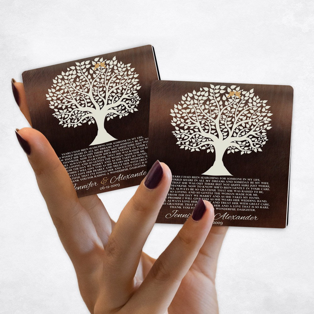 Close up picture of wedding White Silhouette Tree on Bronze Magnet Set MAG-1409