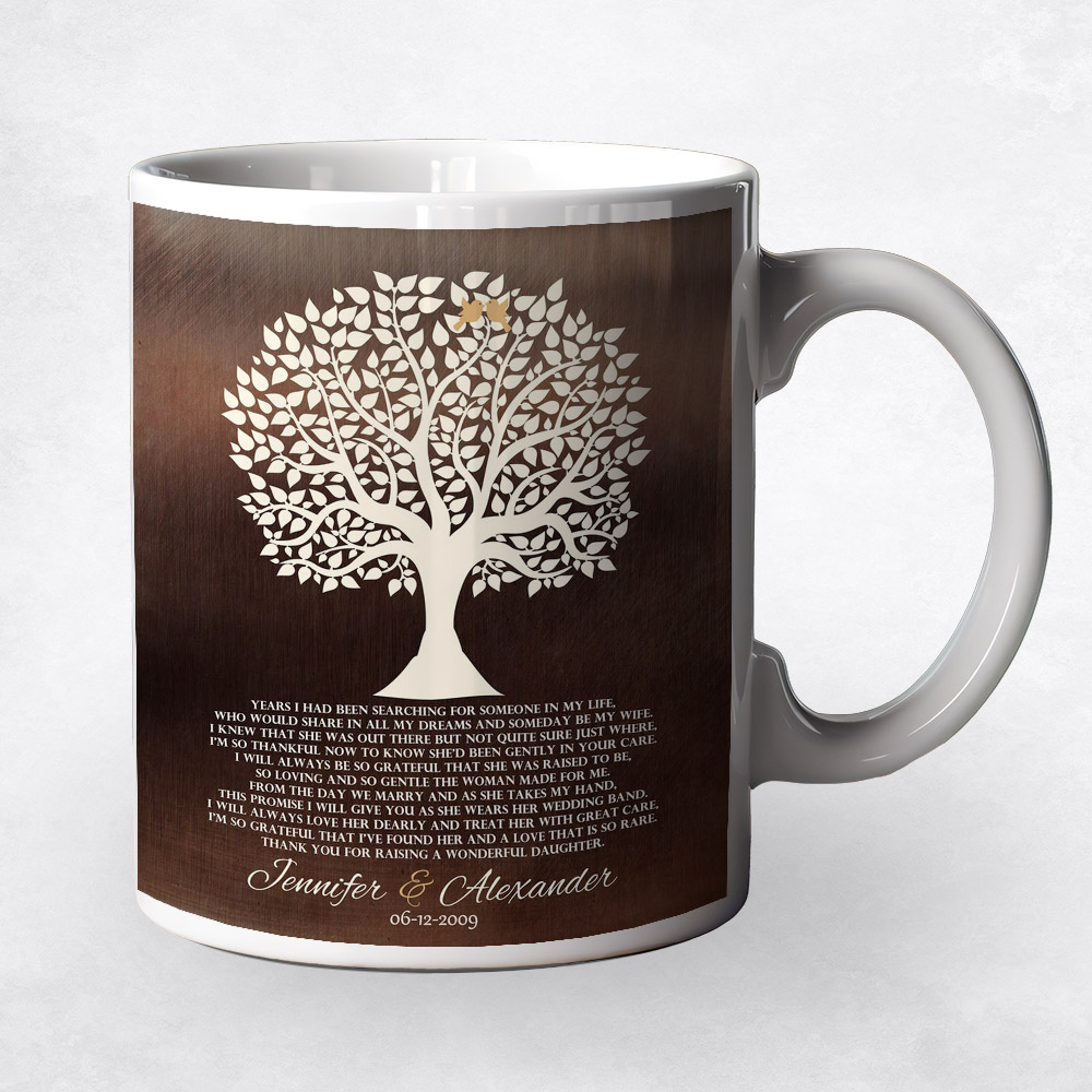 Closeup image of White Silhouette Tree Bronze wedding Coffee Mug M-1409