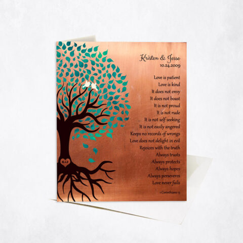 Turquoise Tree Husband Appreciation Corinthians 13 7th anniversary Stationery Card-1410