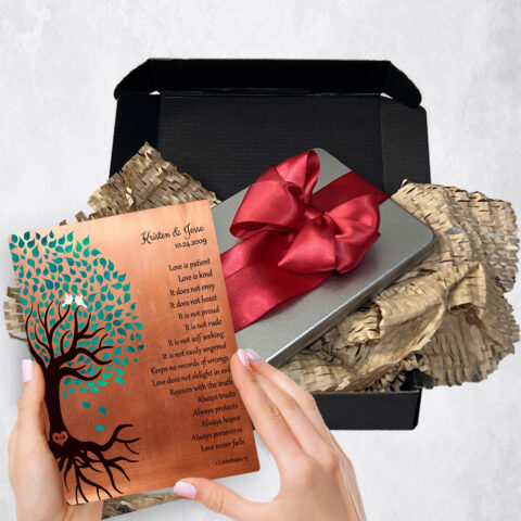 7th anniversary Gift Delivery for couple, husband or wife Turquoise Rooted Tree Copper  Plaque TOY-1410