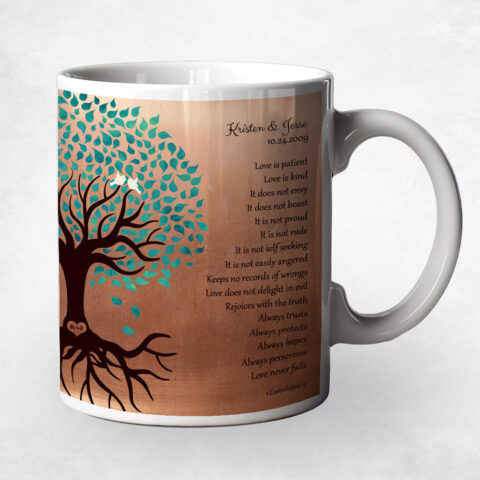 Turquoise Tree Husband Corinthians 13 Copper 7th anniversary Coffee Mug M-1410