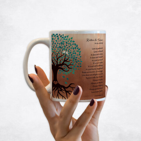 Turquoise Tree Husband Corinthians 13 Copper 7th anniversary Coffee Mug M-1410