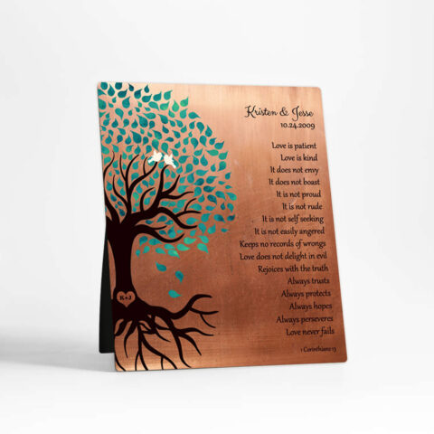 Turquoise Rooted Tree 7th anniversary Copper Desktop Plaque Gift for couple D-1410