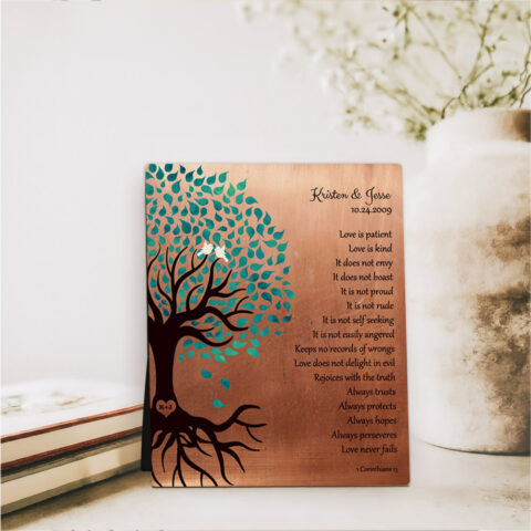 Turquoise Rooted Tree 7th anniversary Copper Desktop Plaque Gift for couple D-1410