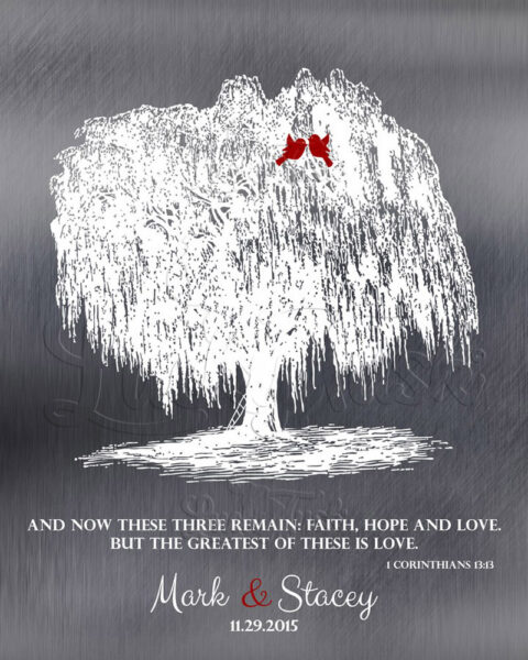 Personalized Willow Tree Corinthians 13:13 Faith Hope Love 10th Anniversary Faux Shiny Tin #1412