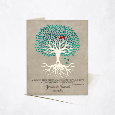 Green Canopy Tree Scripture Corinthians 13:13 anniversary Stationery Card-1413