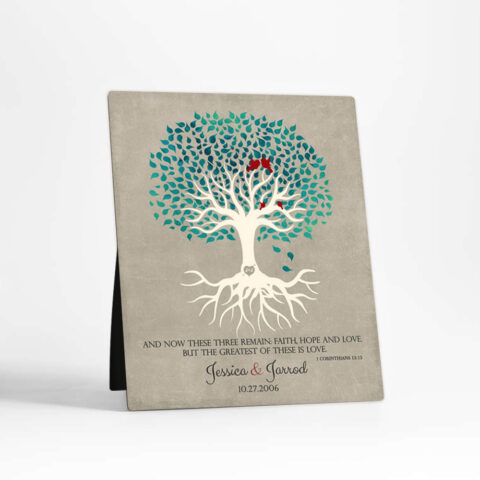 Turquoise Rooted Tree anniversary  Desktop Plaque Gift for couple D-1413