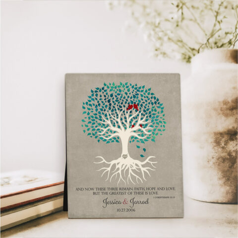 Turquoise Rooted Tree anniversary  Desktop Plaque Gift for couple D-1413