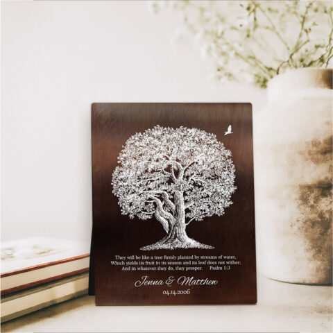 Firmly Planted Oak Tree 8th anniversary Bronze Desktop Plaque Gift for couple D-1414