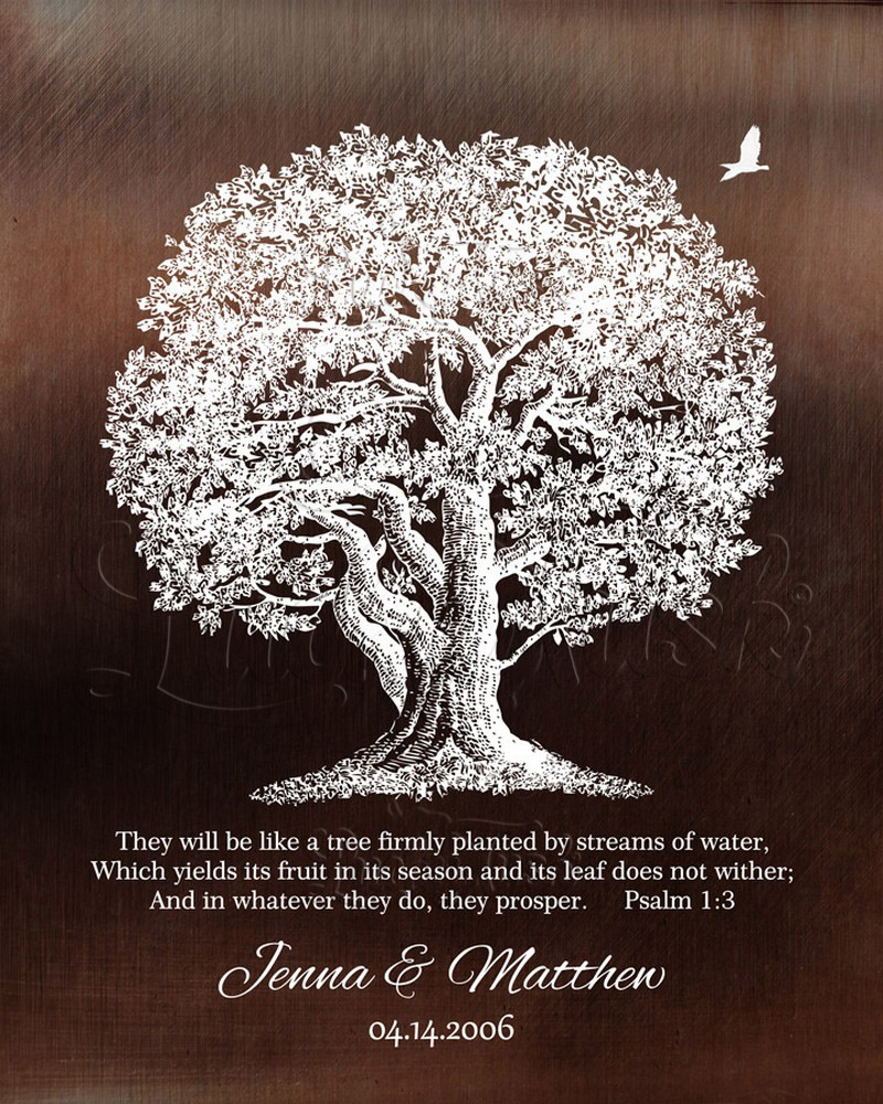 Large Oak Wife Appreciation Family Tree Scripture Firmly Planted on Bronze 8th anniversary Wall Plaque LTC-1414