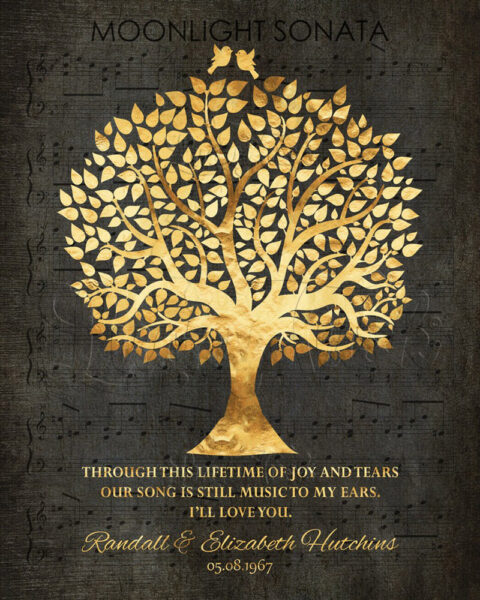 50th Wedding Anniversary Song Notes Music To My Ears Faux Gold Foil Family Tree Personalized Gift #1415