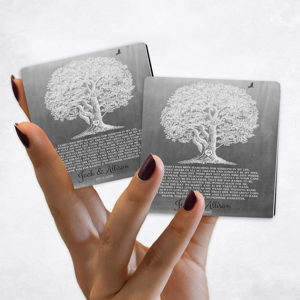 Close up picture of wedding Large White Oak Tree on Tin Magnet Set MAG-1416