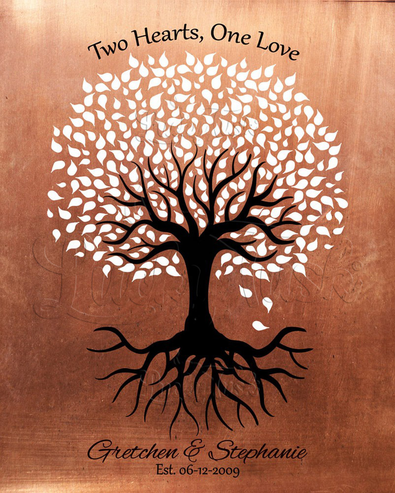 Two Hearts One Love Partner Appreciation Tree Quote on Copper 7th anniversary Wall Plaque LTC-1418