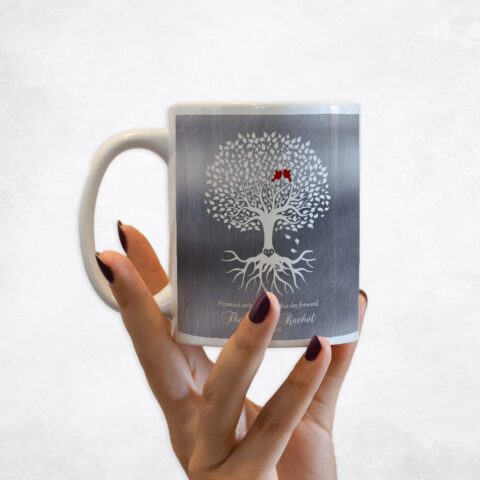 White Tree with Roots Tin engagement Coffee Mug M-1421