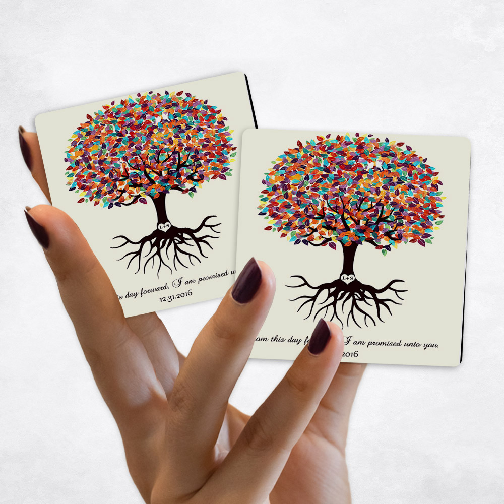 Close up picture of engagement Colorful Tree with Roots on Yellow Magnet Set MAG-1425