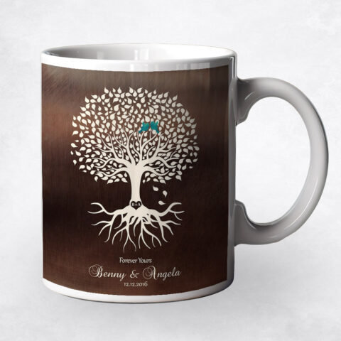 White Tree with Roots Bronze engagement Coffee Mug M-1426