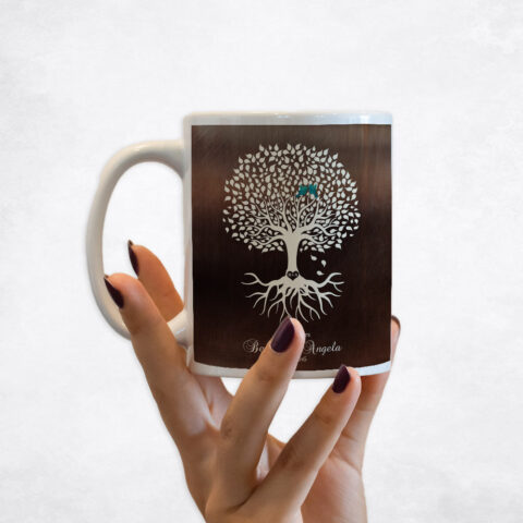 White Tree with Roots Bronze engagement Coffee Mug M-1426