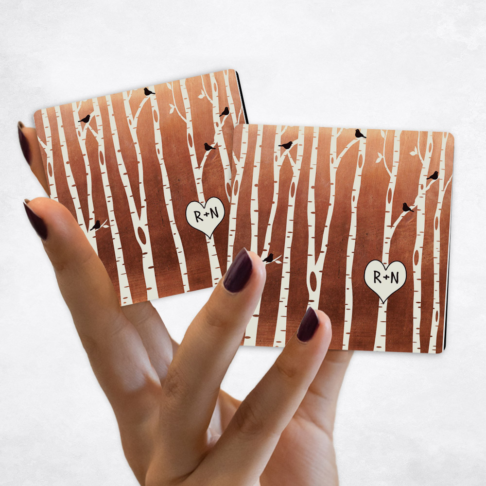 Close up picture of 7th anniversary Birch Trees Forest with Heart on Copper Magnet Set MAG-1428