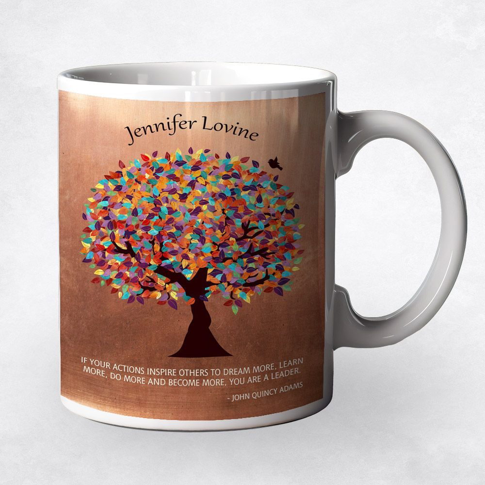 Closeup image of Colorful Spring Tree Copper Leadership Appreciation Coffee Mug M-1429