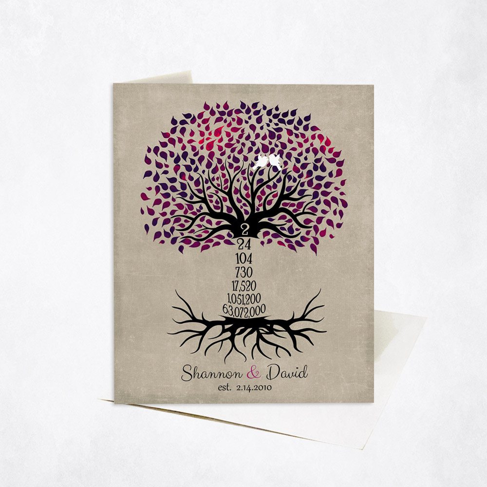 Picture of Anniversary by Year Tree Second Countdown 2nd anniversary Stationery Card C-1431