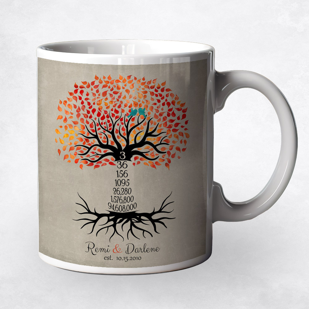 Closeup image of Anniversary by Year Tree Third Countdown  3rd anniversary Coffee Mug M-1432