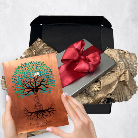 7th anniversary Gift Delivery for couple, husband or wife Turquoise Countdown Tree 7 Year Copper  Plaque TOY-1436