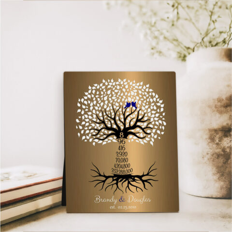 Countdown Tree 8 Year 8th anniversary Brass Desktop Plaque Gift for couple D-1437