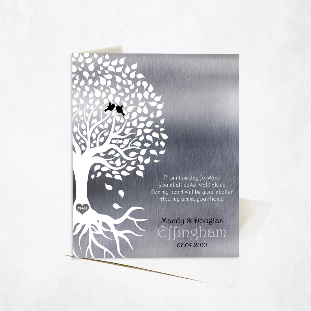 Picture of White Silhouette Engagement Tree with Roots Poem engagement Stationery Card C-1439