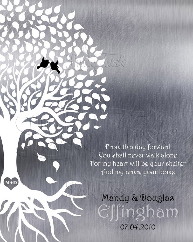 White Silhouette Engagement Tree with Roots Poem on Tin engagement Wall Plaque LTC-1439