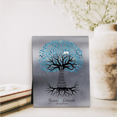 Countdown Tree 10 Year 10th anniversary Tin Desktop Plaque Gift for couple D-1440