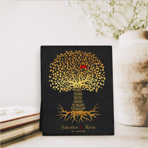 Countdown Golden Tree 50 Year 50th anniversary Bronze Desktop Plaque Gift for couple D-1453