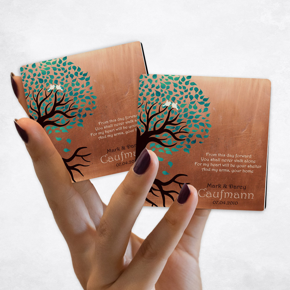 Close up picture of engagement Turquoise Tree on Copper Magnet Set MAG-1455