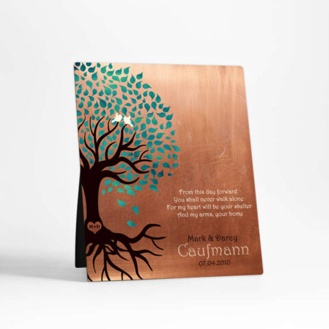 Turquoise Rooted Tree engagement Copper Desktop Plaque Gift for Fiance D-1455