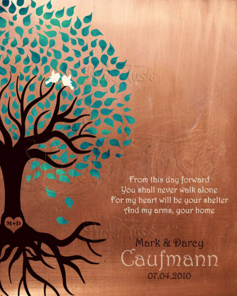 Personalized Love Poem Engagement Gift From This Day Forward You Shall Never Walk Alone Tree Silhouette Roots Copper #1455