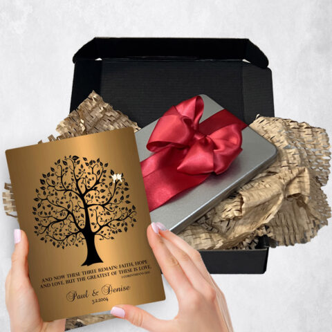 8th anniversary Gift Delivery for couple, husband or wife Onyx Fancy Tree Brass  Plaque TOY-1456