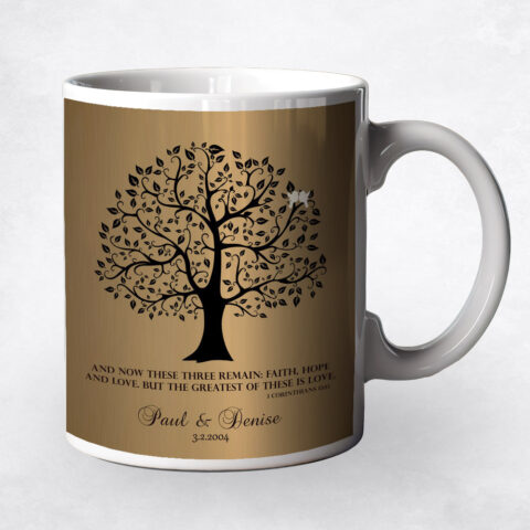 Black Decorative Tree Love Birds Brass 8th anniversary Coffee Mug M-1456