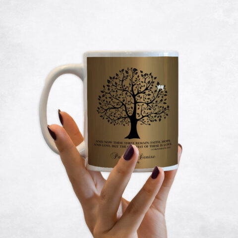 Black Decorative Tree Love Birds Brass 8th anniversary Coffee Mug M-1456