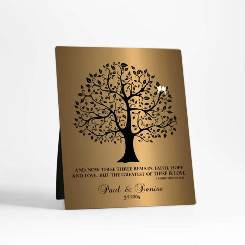 Onyx Fancy Tree 8th anniversary Brass Desktop Plaque Gift for couple D-1456