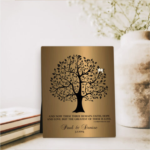 Onyx Fancy Tree 8th anniversary Brass Desktop Plaque Gift for couple D-1456