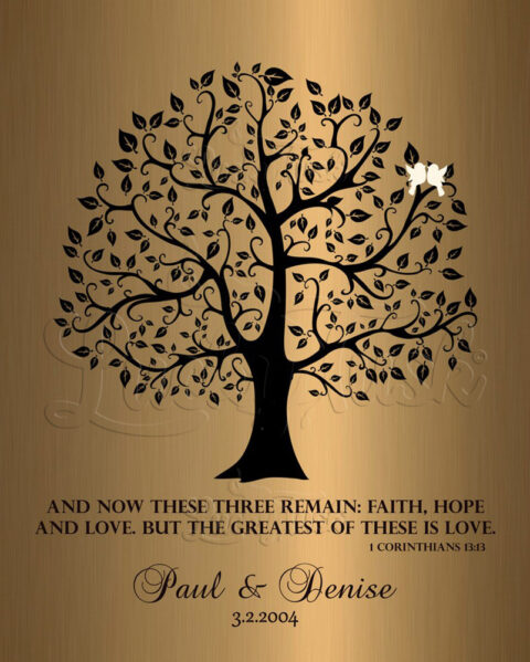 8 Year Anniversary Faux Brass Background Tree Silhouette Corinthians 13:13 These Three Remain #1456
