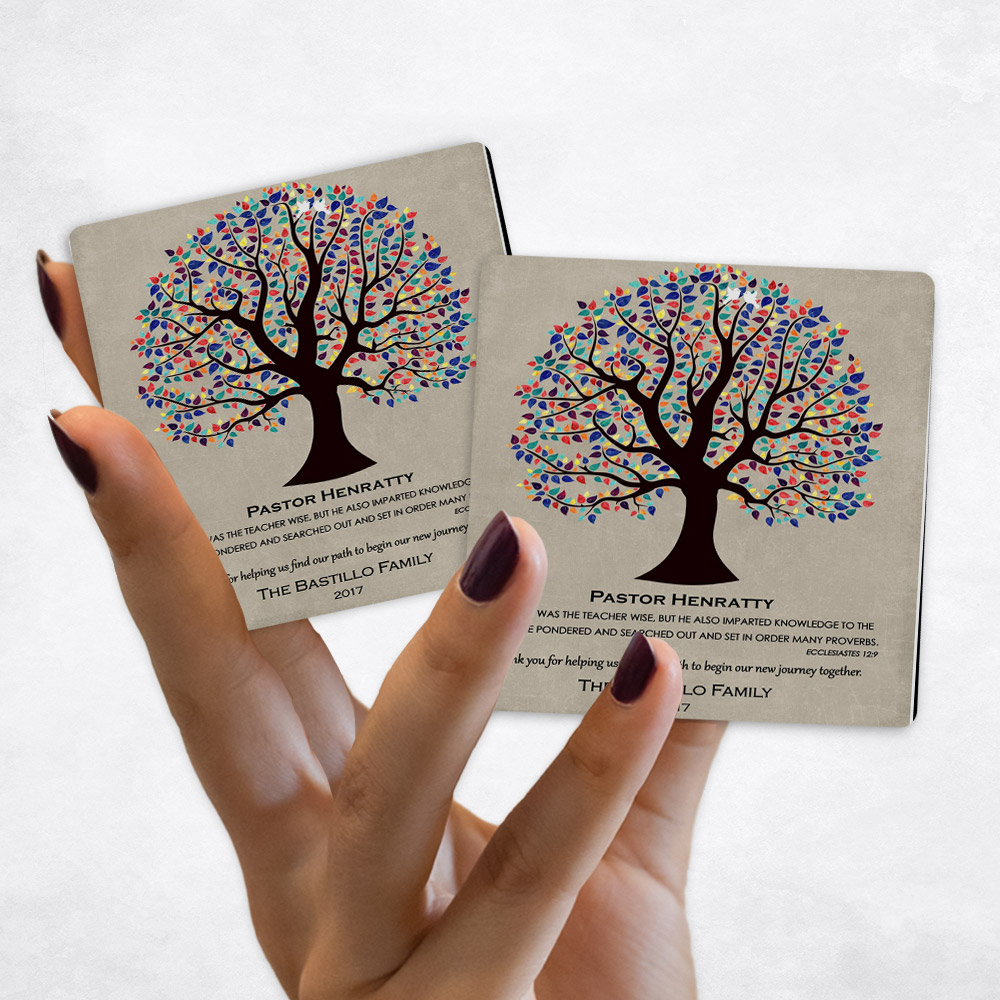 Close up picture of wedding Colorful Decorative Tree on Stone Magnet Set MAG-1457