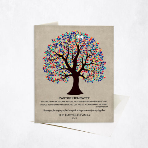 Colorful Pastor Appreciation for Wisdom Tree Scripture wedding Stationery Card-1457