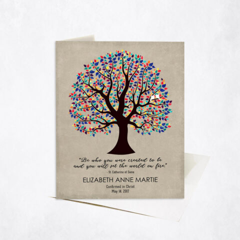 Colorful Tree St. Catherine of Siena Quote Faith Milestones Stationery Card-1458